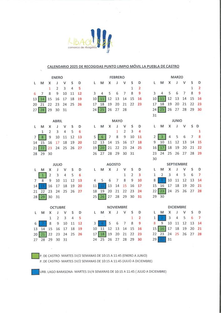 Imagen Calendario 2025 de recogidas punto limpio móvil La Puebla de Castro