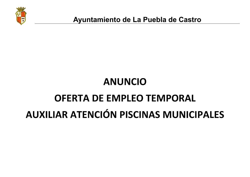 Imagen Oferta de empleo temporal auxiliar atención piscinas municipales